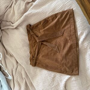 Brown Suede Mini Skirt with Tie Belt